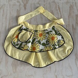 Vintage 70s Yellow Daisy Floral Half Waist Apron Womens One Size Retro Kitchen